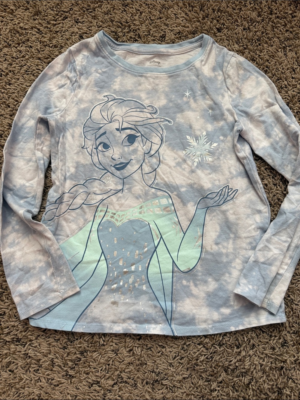 Disney Frozen Elsa Long Sleeve Tie-Dye Tee in Light Blue and Mint